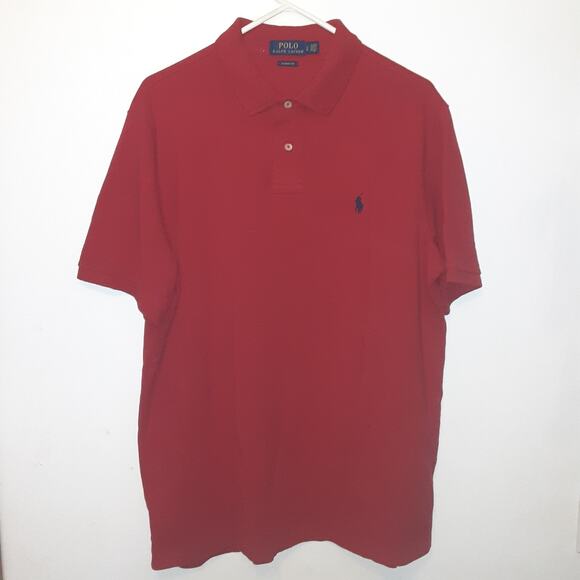 Polo Ralph Lauren Polo Shirt Mens Large 100% Cotton Red Classic Fit Short Sleeve - Picture 1 of 7